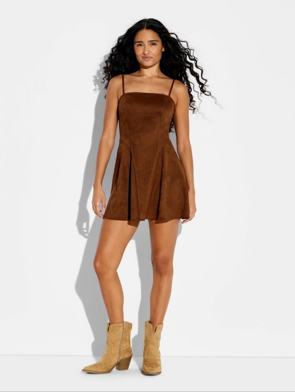 Women's Mini Suede Skater Dress - Wild Fable Brown L